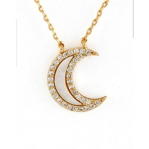 The Rogue Mannequin Jewelry - Moon Necklace Gold Cubic Zirconia Brass